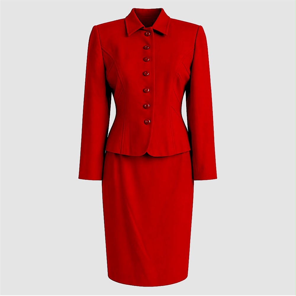 **Vintage** SZ 6P Albert Nipon Classic silhouette Fitted Button-Front Skirt Suit